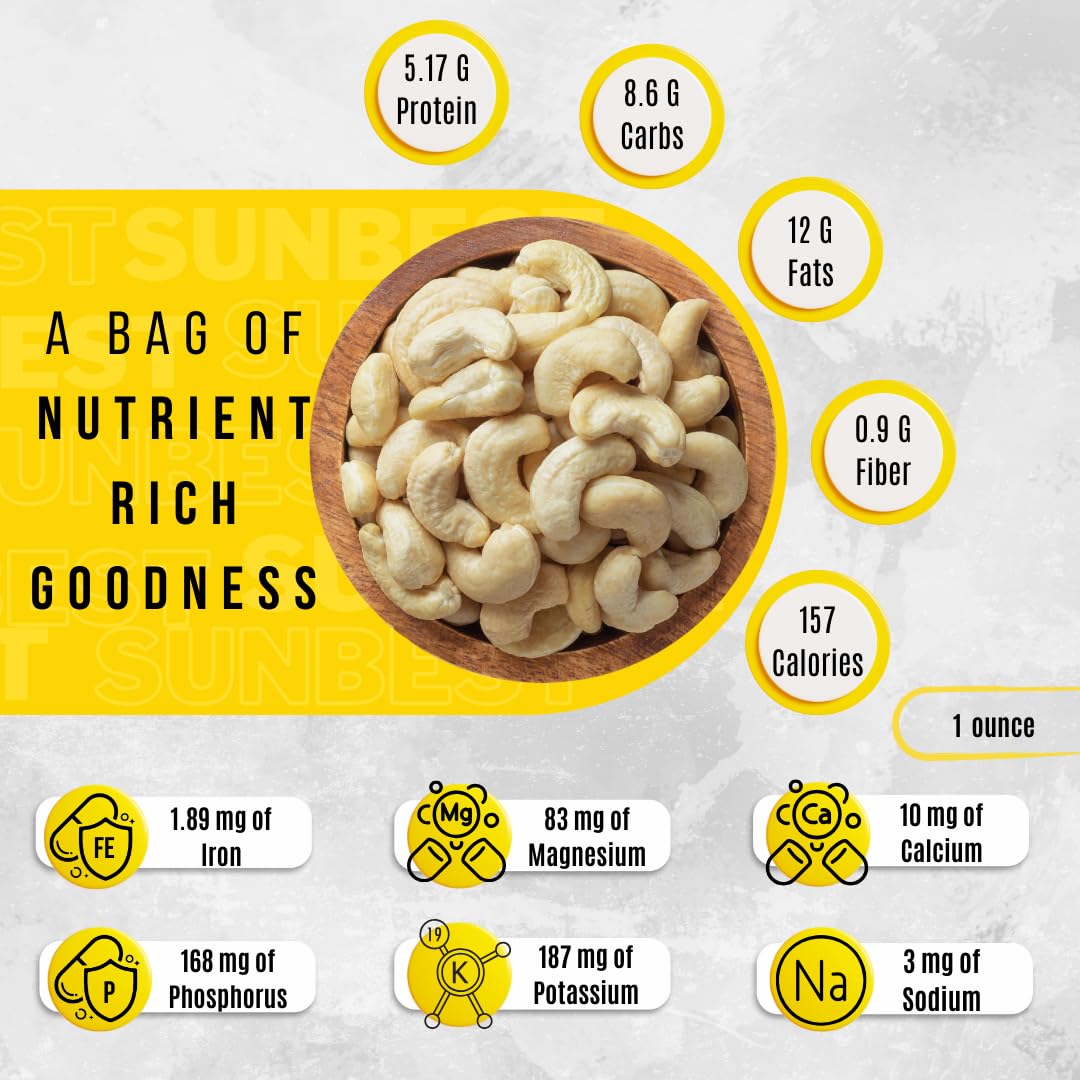 SUNBEST NATURAL Whole Raw Cashew Nuts, Unroasted & Unsalted, 3 LB Resealable Bag, Non-GMO Vegan Snack for Cooking & Baking