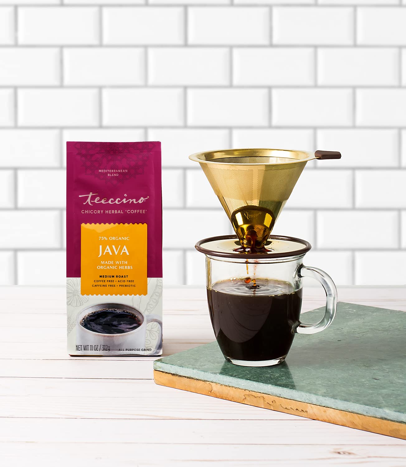 Teeccino Chicory Coffee Alternative - Herbal Coffee, Caffeine Free, Medium Roast, 11 Ounce (Pack of 2)