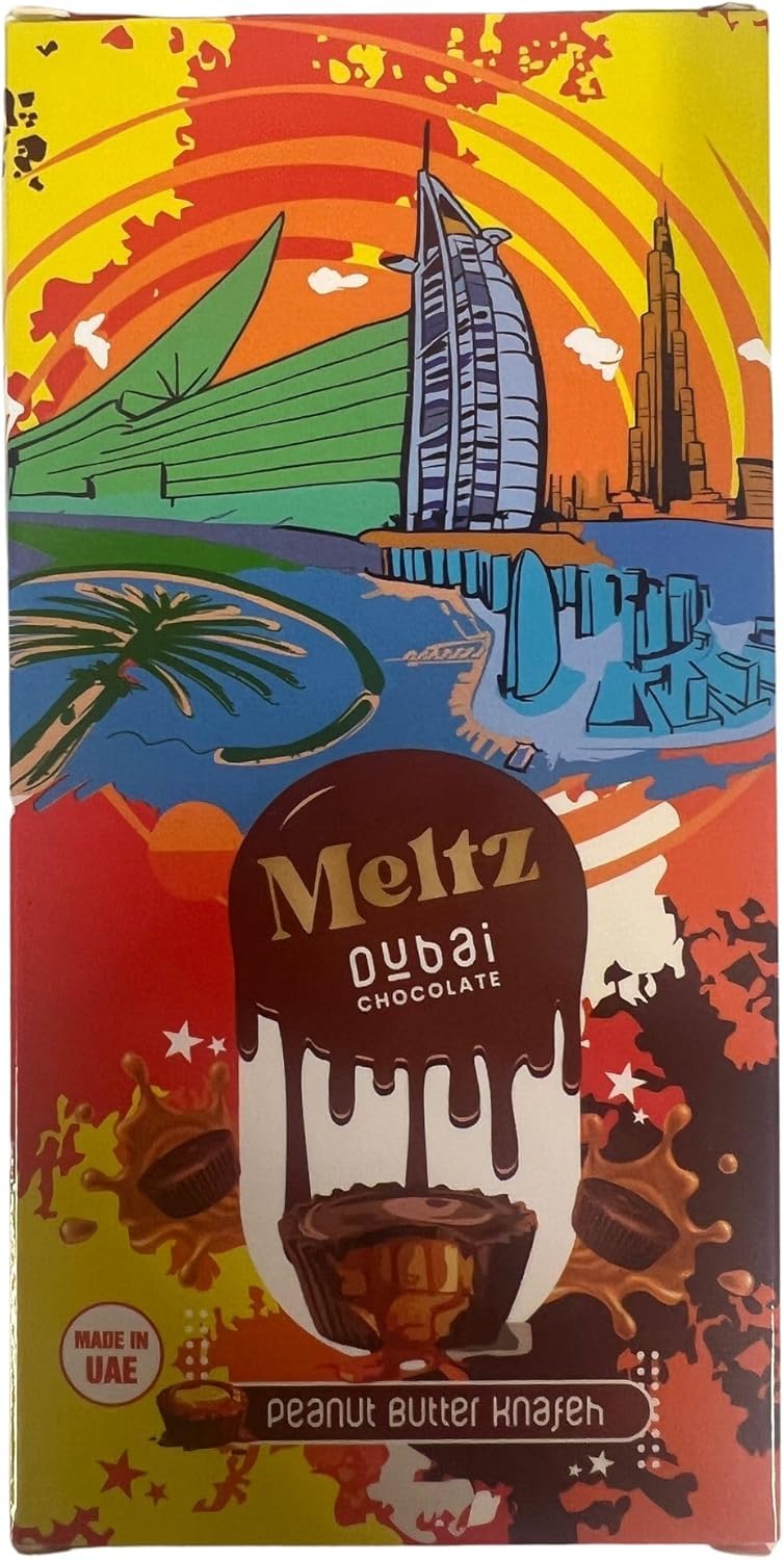 Meltz Chocolate Peanut Butter Bar - Filled with Peanut Cream, 192g, Individually Wrapped, Perfect Dubai Sweets Gift