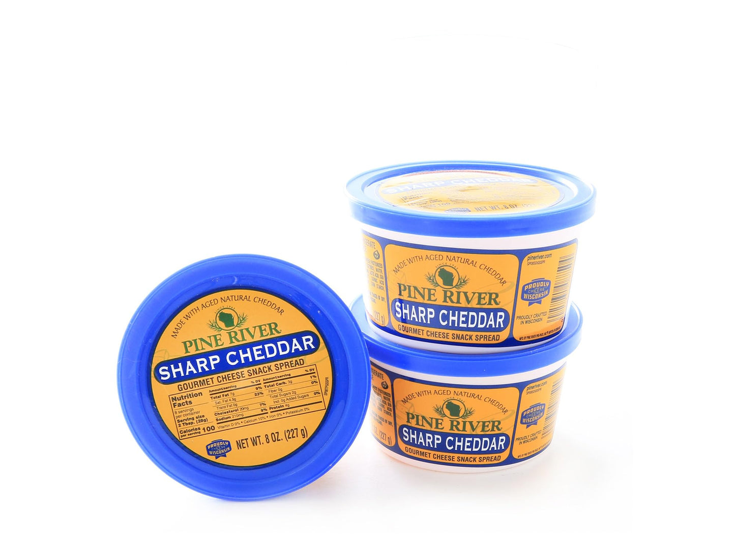 Pine River Cheese Spreads 3-Pack | Sharp Cheddar | (3) 8 oz tubs | SHELF-STABLE | Tangy, Sharp & Creamy Authentic Wisconsin Pub 