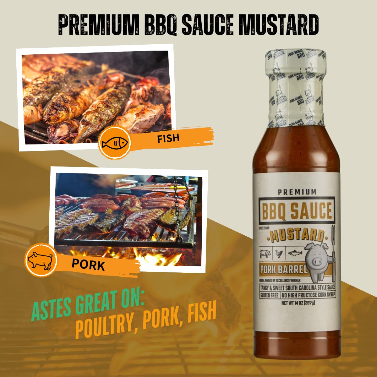 Pork Barrel Mustard Bbq Competition Sauce, Tangy & Sweet South Carolina Style Sauce | Small Batch, No High Fructose Corn Syrup,