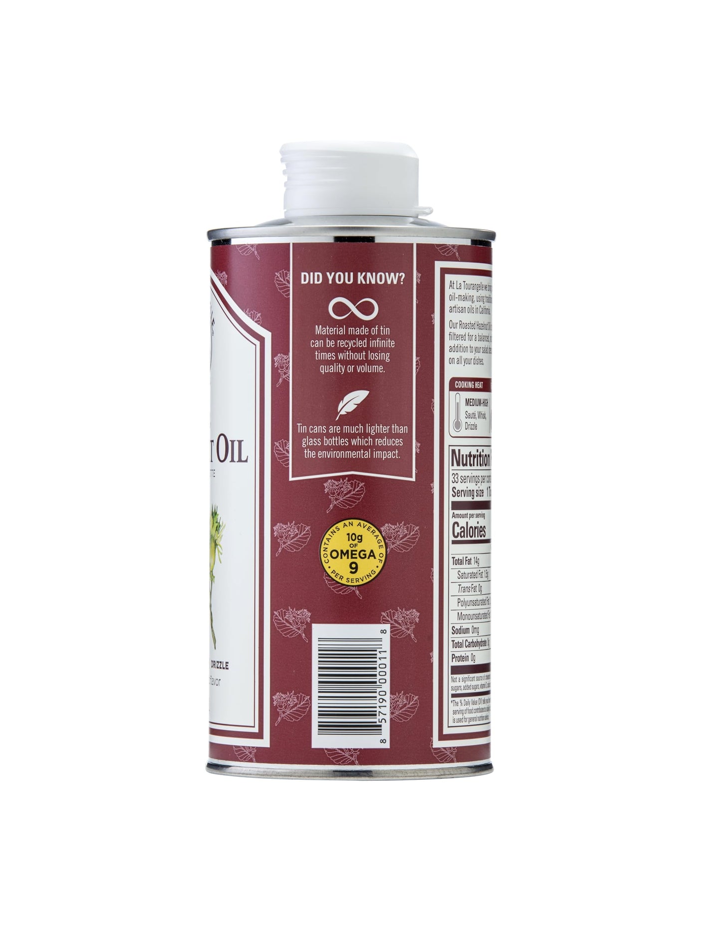La Tourangelle Roasted Hazelnut Oil, High-Oleic Oil Great For Baking, Stir-Frying, And Vinaigrettes, 16.9 Fl Oz