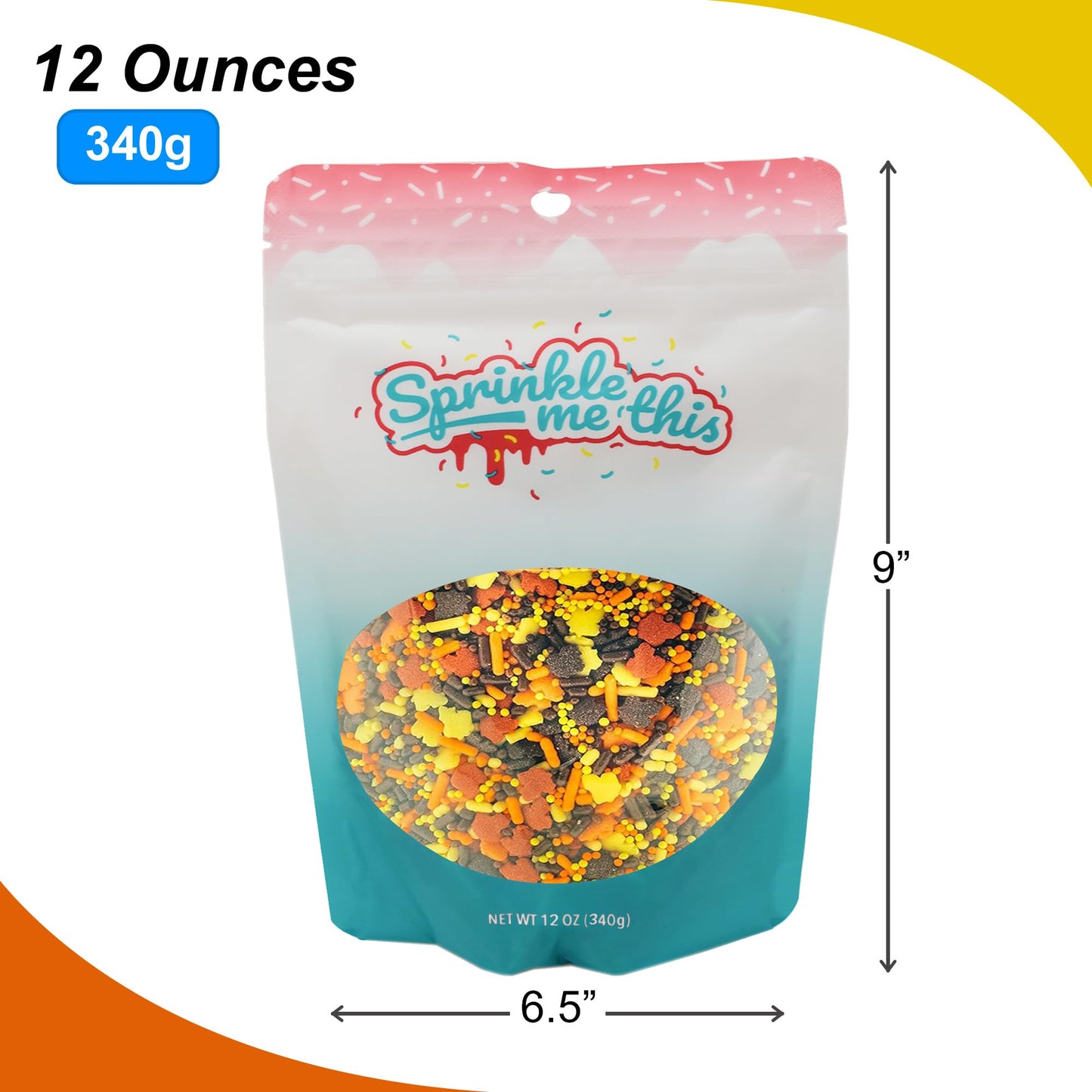 Sprinkle Me This Autumn Foliage Fun Assorted Fall Sprinkles 12 Oz - Edible Cake and Cookie Confetti in Yellow and Orange