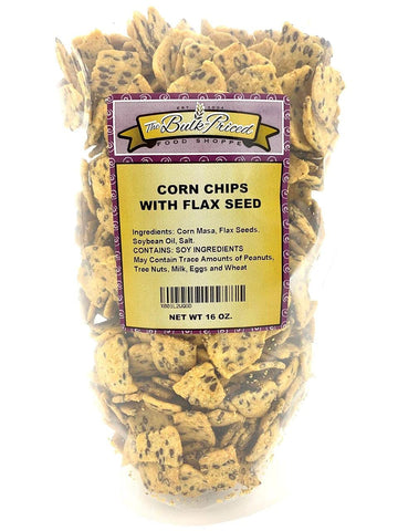 Corn Chips with Flax Seed, Healthy Snacks, Bulk Size (1 lb. Resealable Zip Lock Stand Up Bag)