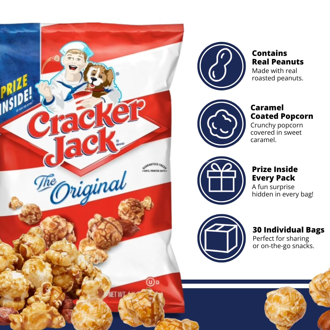 Sweet and Salty Popcorn Individual Bags, 30 Count Bulk Pack- Classic Original Caramel Coated Popcorn and Peanuts, On-the-Go Snac