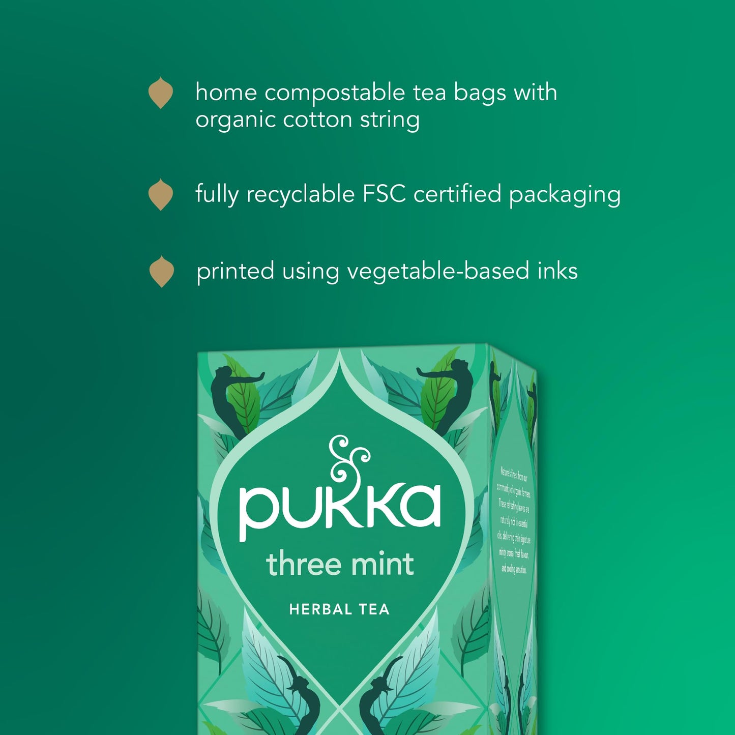 Pukka Three Mint Organic Herbal Tea Bags  After-Dinner Tea  Bags  80 Total Tea Bags (20ct - Pack of 4)