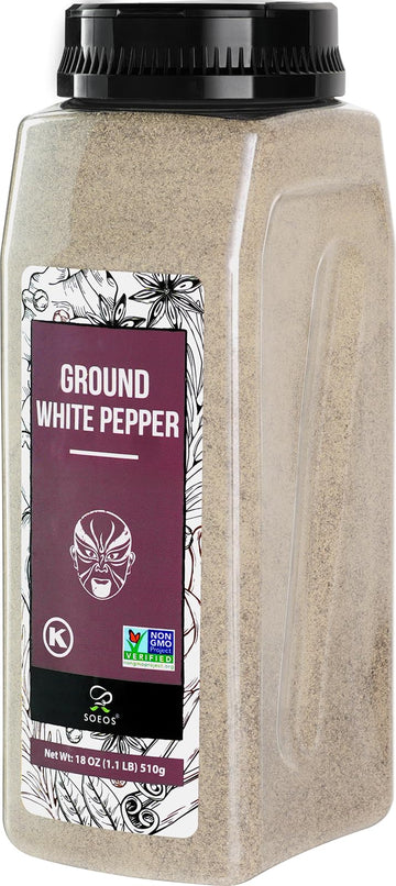 Soeos Fine Ground White Pepper 18oz (510), Non-GMO, Kosher Verified, Freshly Packed to Keep Peppers Fresh, Fine Grain, White Pep