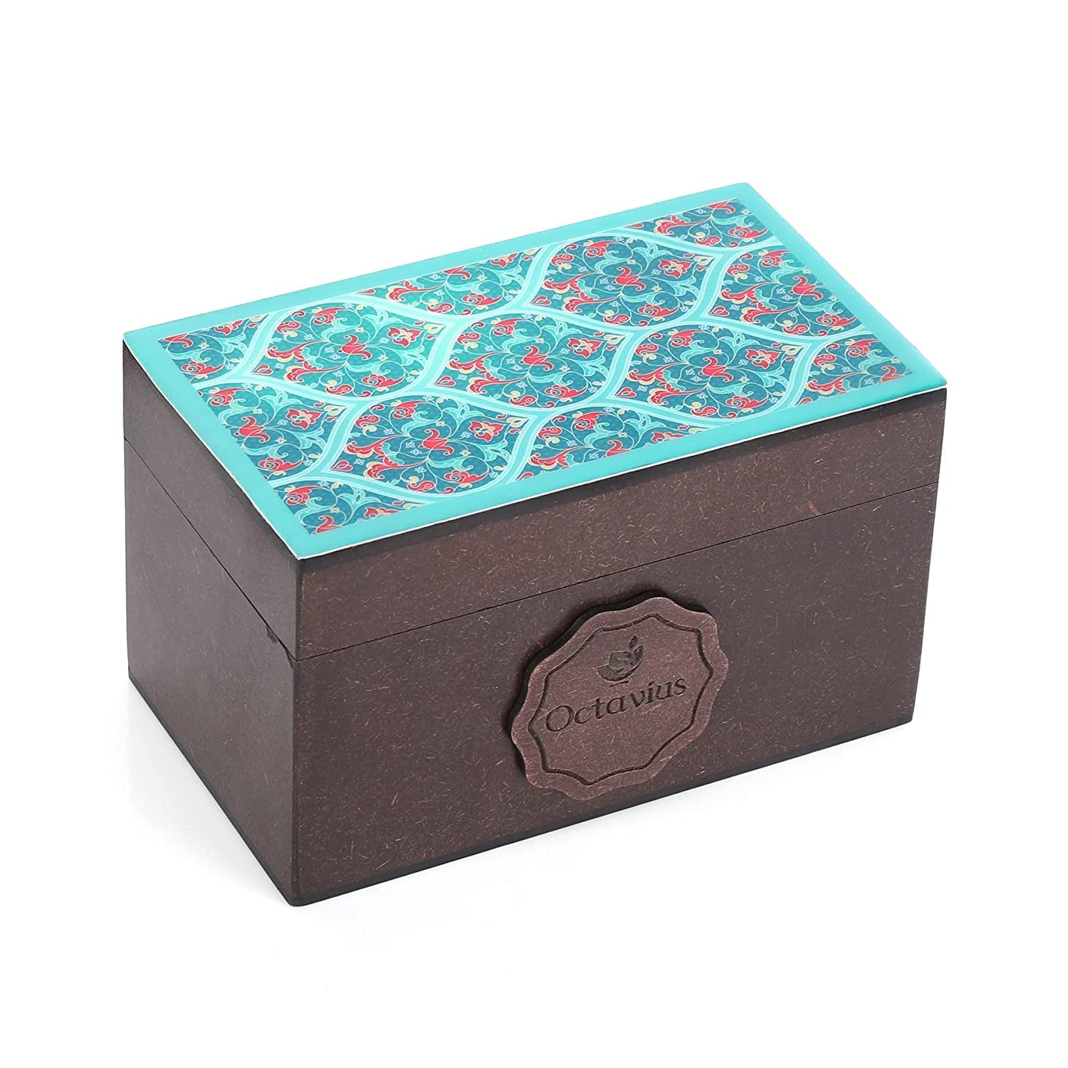 Octavius Ornate Floral Wooden Tea Gift Box - 30 Tea Bags | Assortment Of Fine Black & Green Tea | Rakhi Gift Hamper | Gift For Sister | Gift For Brother | Top-Grade Gift Box | Assorted Tea Gift Box