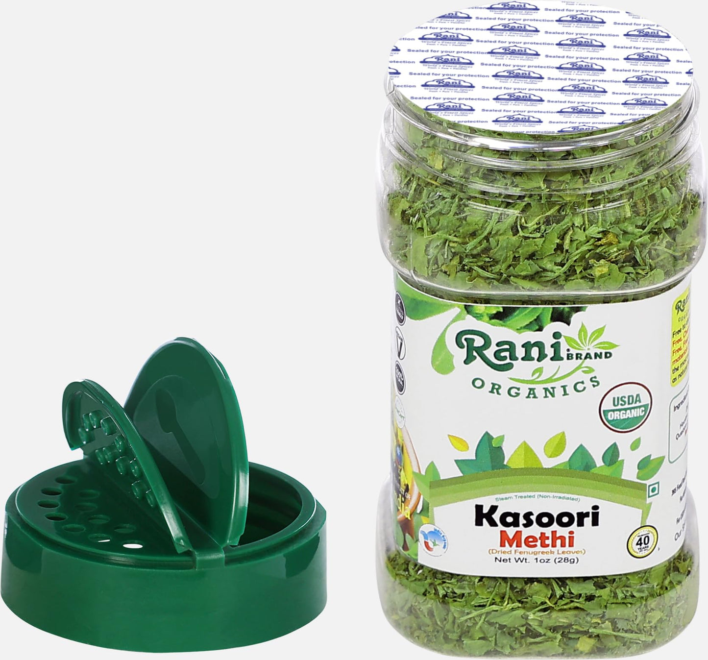 Rani Organic Fenugreek Leaves Dried (Kasoori Methi) 1oz PET Jar - Vegan, Gluten Friendly, NON-GMO, USDA Certified Organic