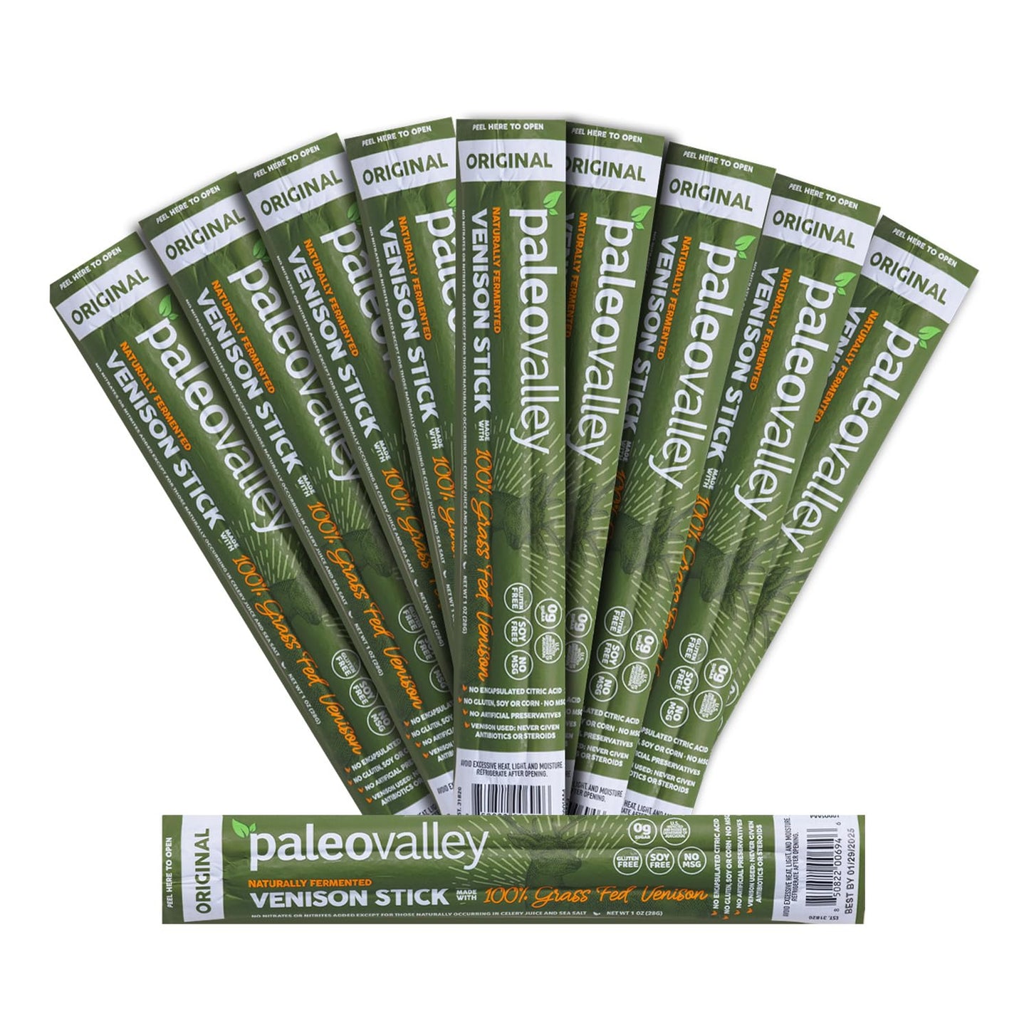 Paleovalley Venison Sticks – 10 Pack – Keto-Friendly, High Protein, Low-Calorie, Gluten-Free Meat Snack