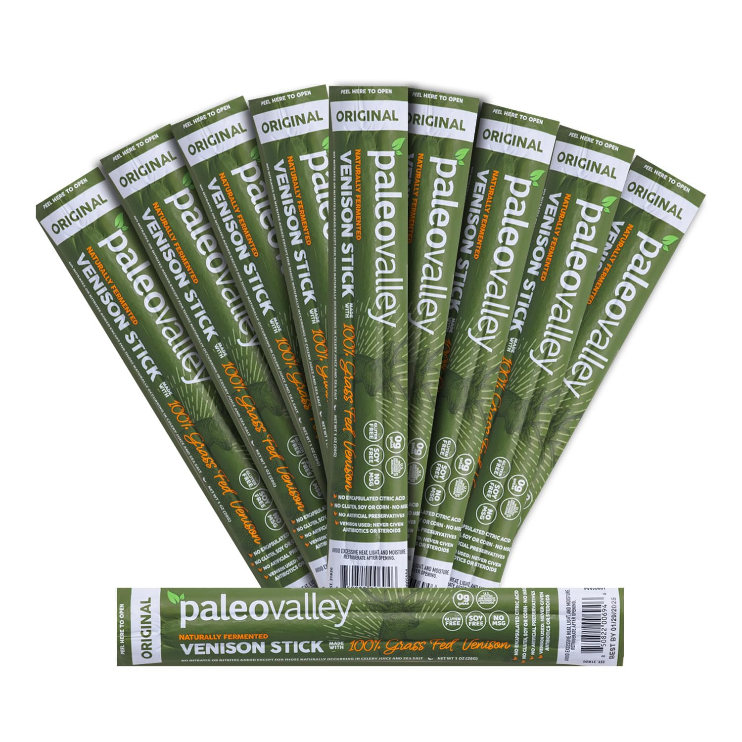 Paleovalley Venison Sticks – 10 Pack – Keto-Friendly, High Protein, Low-Calorie, Gluten-Free Meat Snack