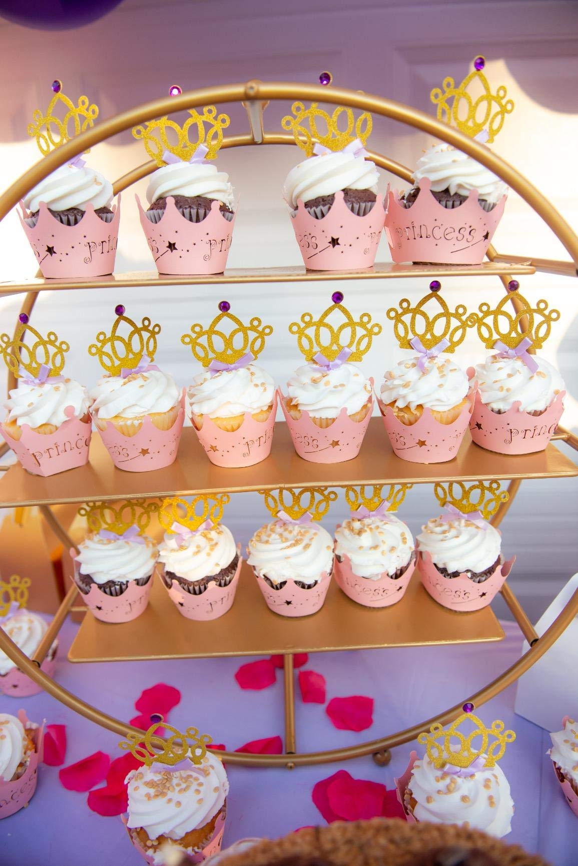 Jevenis 40 Pcs Glittery Princess Cupcake Toppers Crown Cupcake Wrapper Crown Cupcake Toppers Baby Shower Cupcake Decorations For