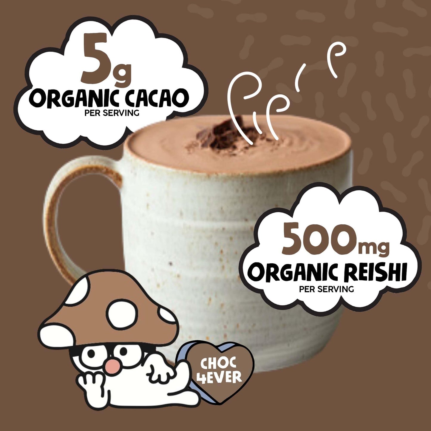 Re  Reishi Cacao Powder - Organic Mushroom Hot Chocolate Mix - 15 Servings