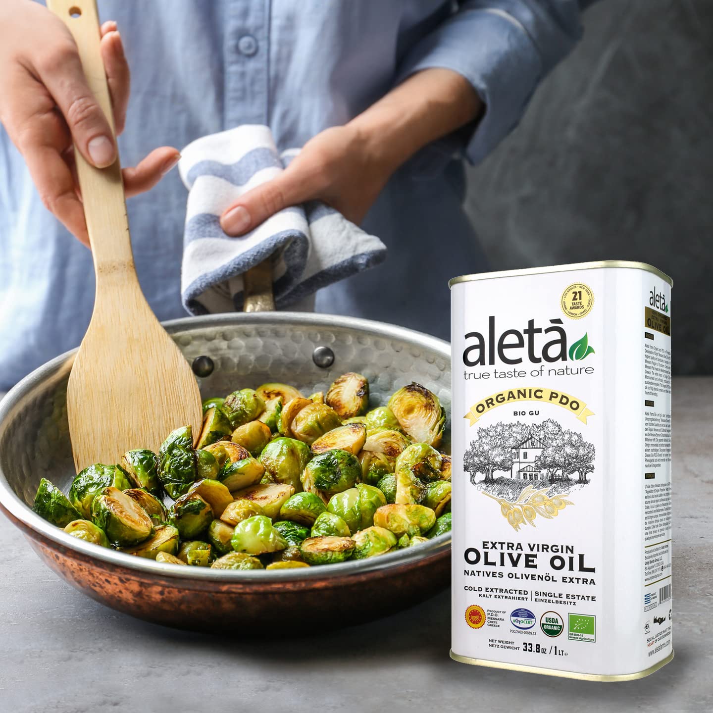 Aleta Farms Extra Virgin Olive Oil, USDA Organic, Cold Pressed, Polyphenol Rich, 33.8 Fl Oz, Pack of 3