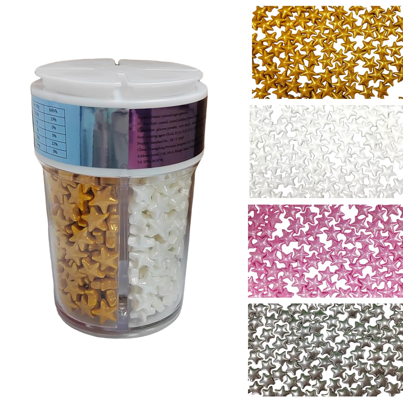 EPHVODI Edible Stars for Cake Decorating Gold Star Sprinkles Edible Pink Gold Silver and White Stars for Baking Cupcake Toppers 