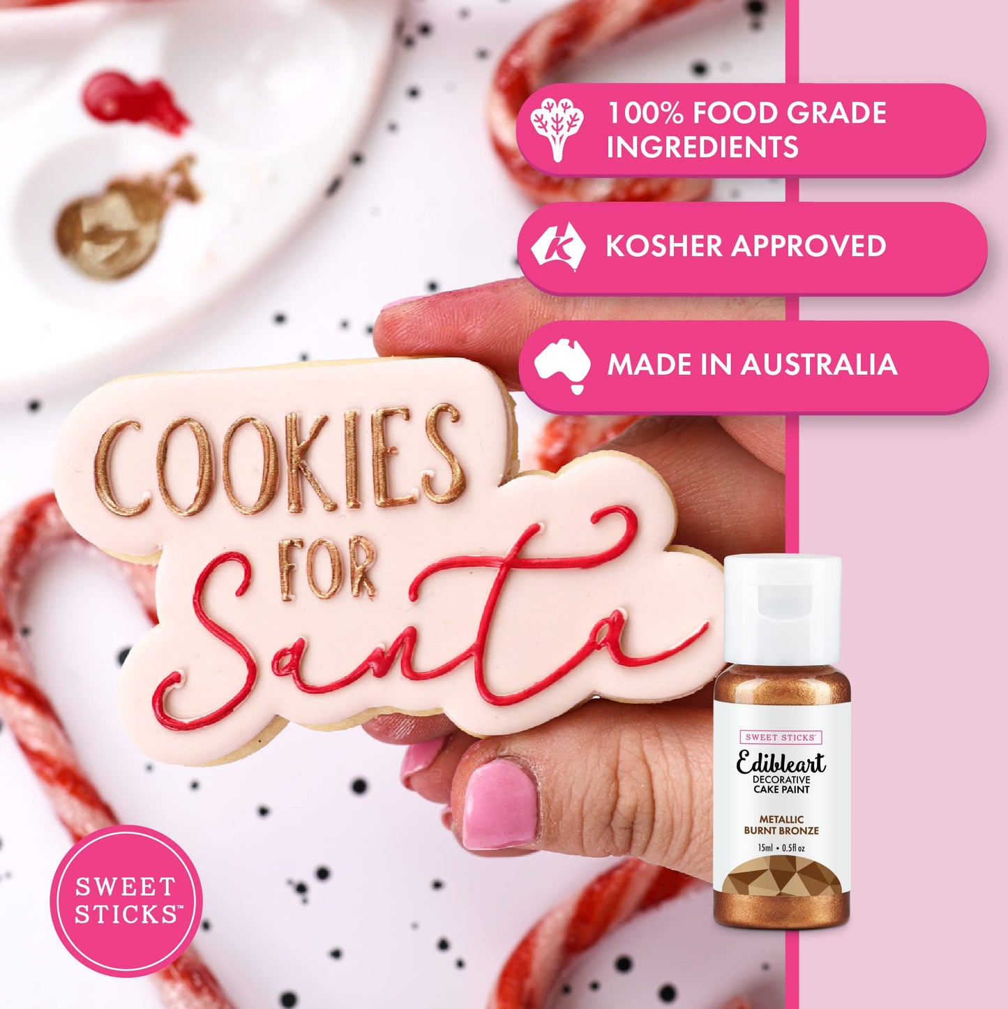 SWEET STICKS Edible Art Cake Paint 0.5 Fl Oz Metallic Burnt Bronze