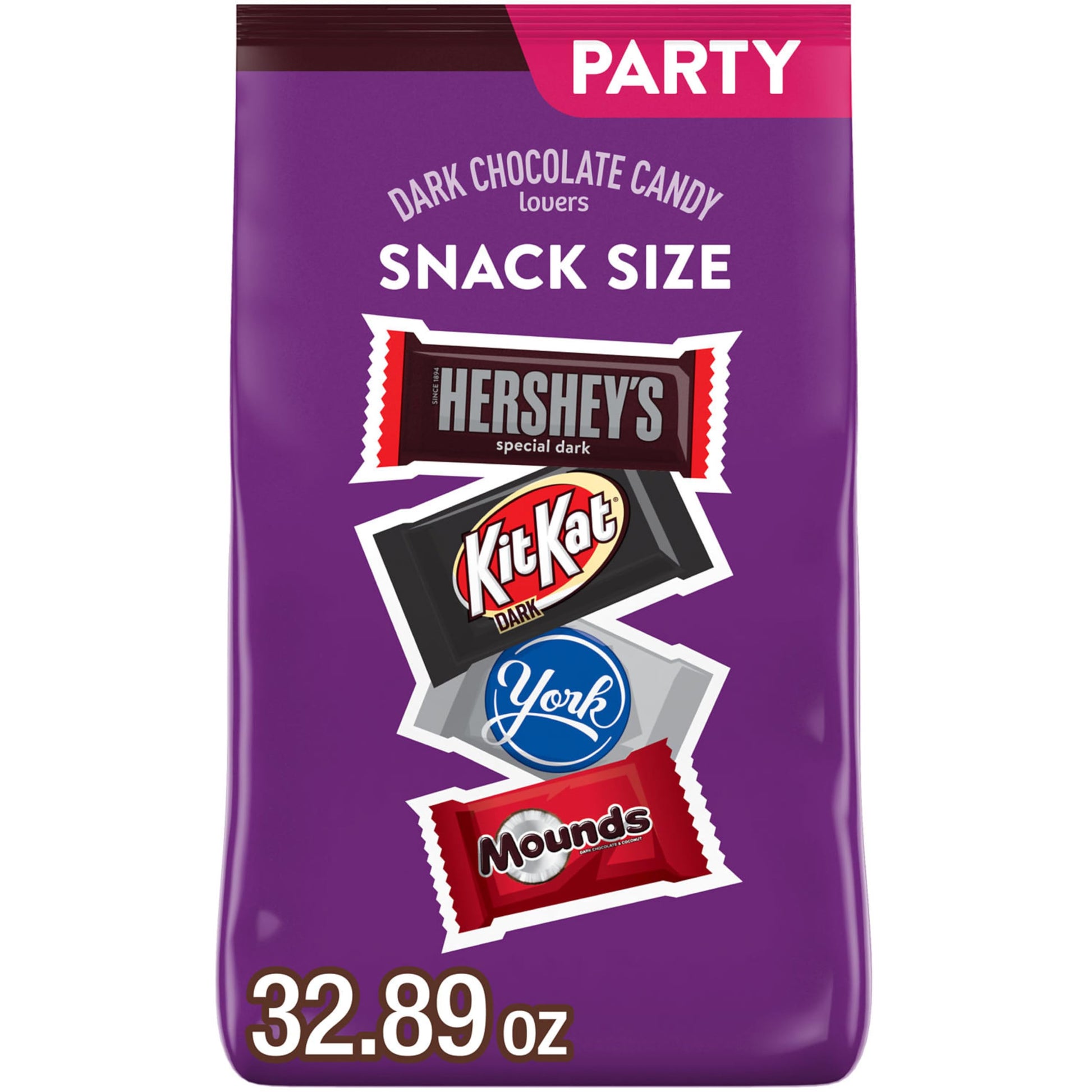 Hershey Assorted Dark Chocolate Flavored Snack Size, Candy Party Pack, 32.89 oz