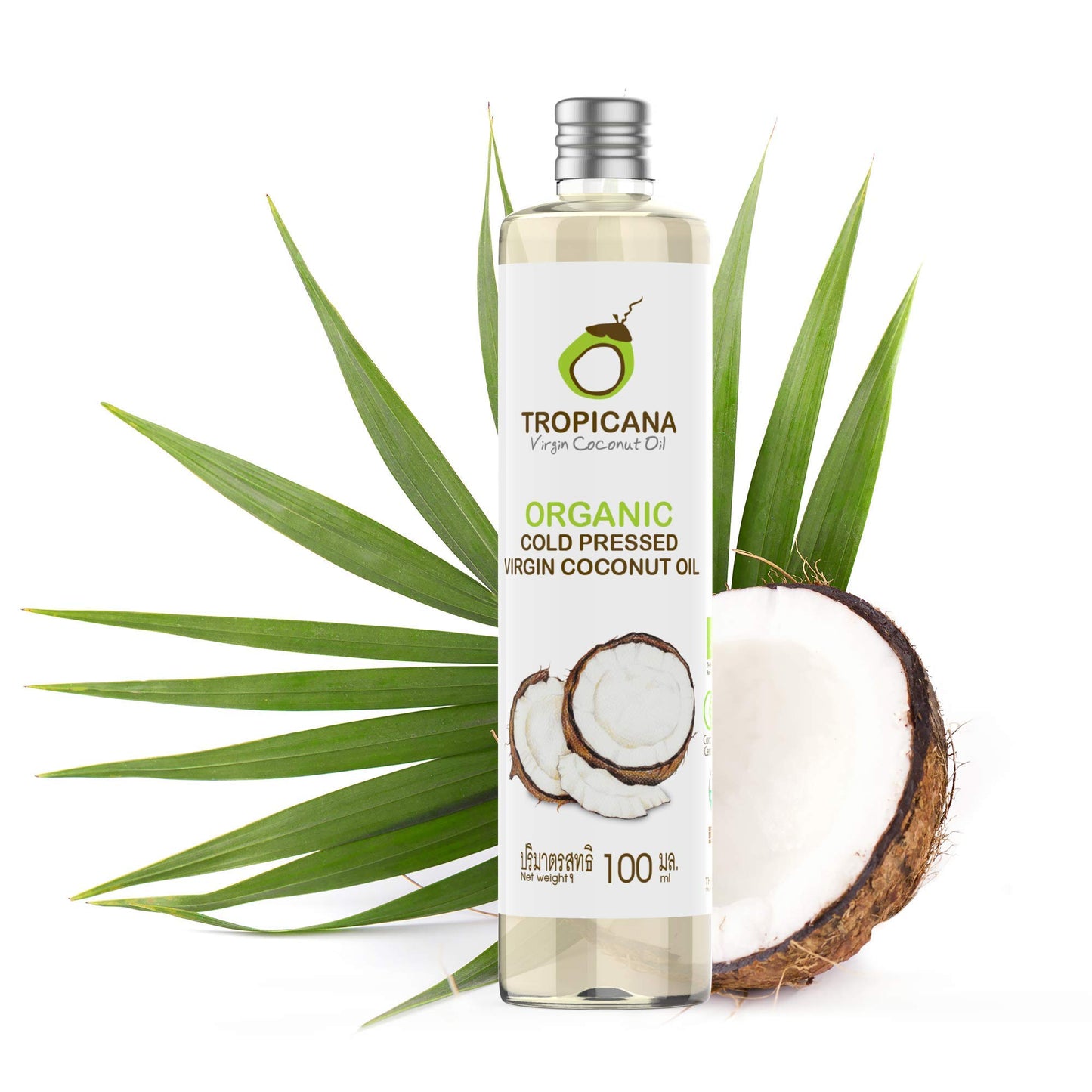 TROPICANA Virgin Coconut Oil, 100% Organic, Cold-Pressed, 100 ml (3.38 fl. oz.)