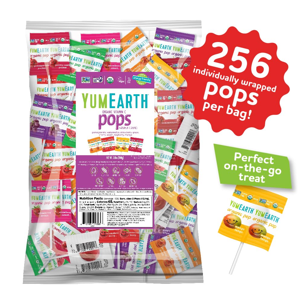 Yumearth Organic Vitamin C Pops Variety Pack, 250 Fruit Flavored Favorites Lollipops, Allergy Friendly, Gluten Free, Non-Gmo, Ve