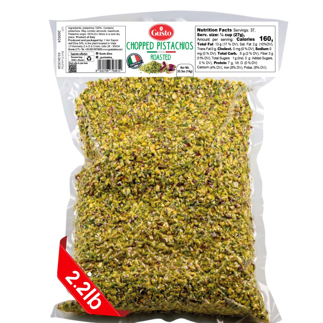 Pistachios Roasted Chopped, 2.2 lb (1 kg), Dry Roasted Unsalted Pistachio Crumbles, Chopped Pistachios nuts for ice cream sundae