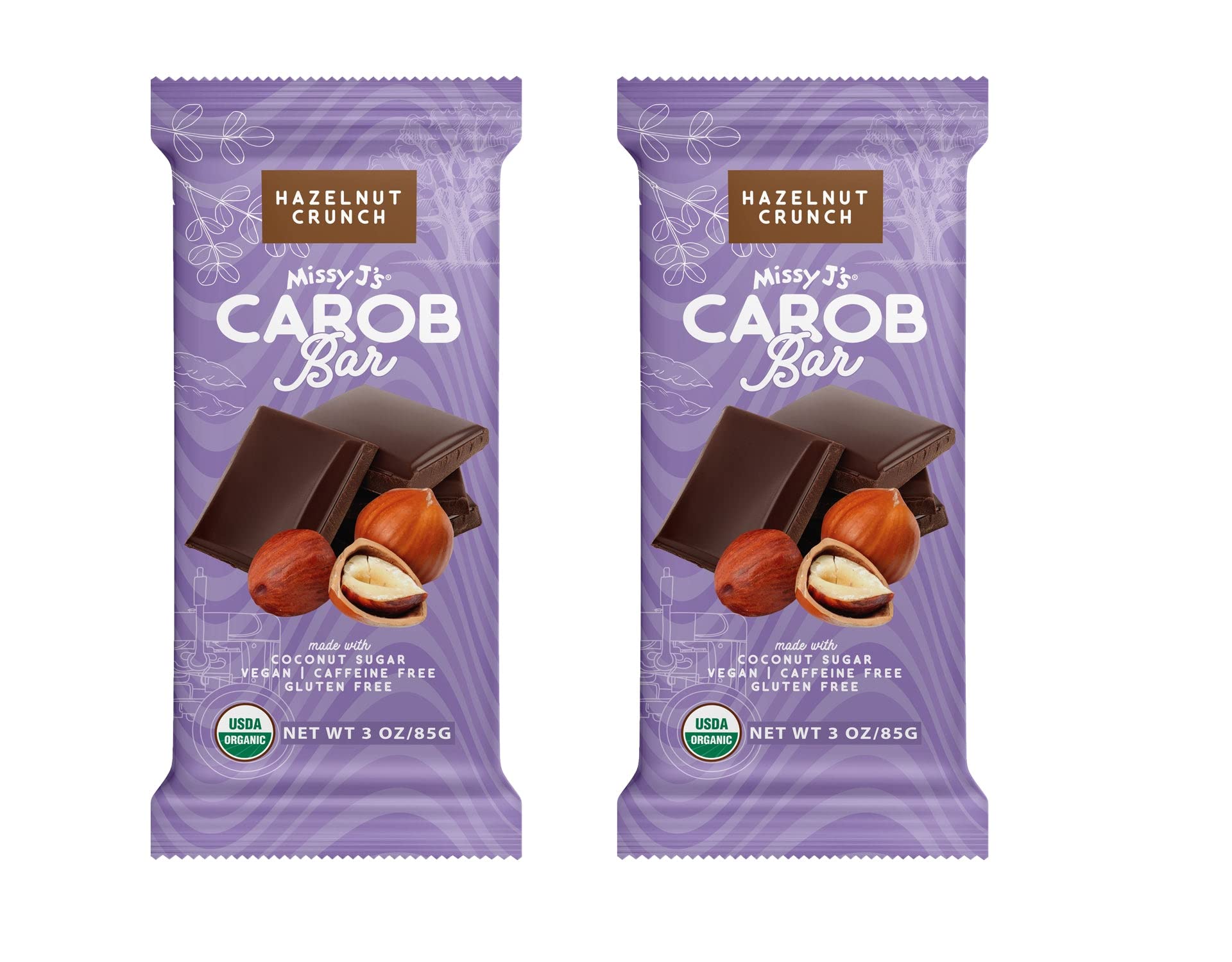 Missy Js Organic Carob Bars, Vegan & Gluten-Free, 2 Pack, Coconut Sugar Sweetened, Caffeine-Free Snack