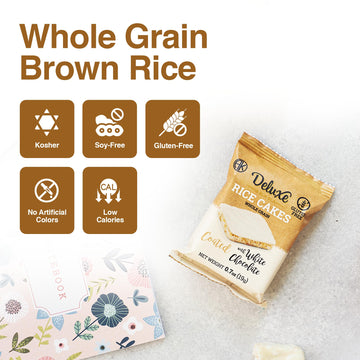 Deluxe & Bla Bla Chocolate Covered Rice Cakes 12 Pack - Whole Grain, Gluten-Free, Kosher, Low-Calorie Snack - Coated with White