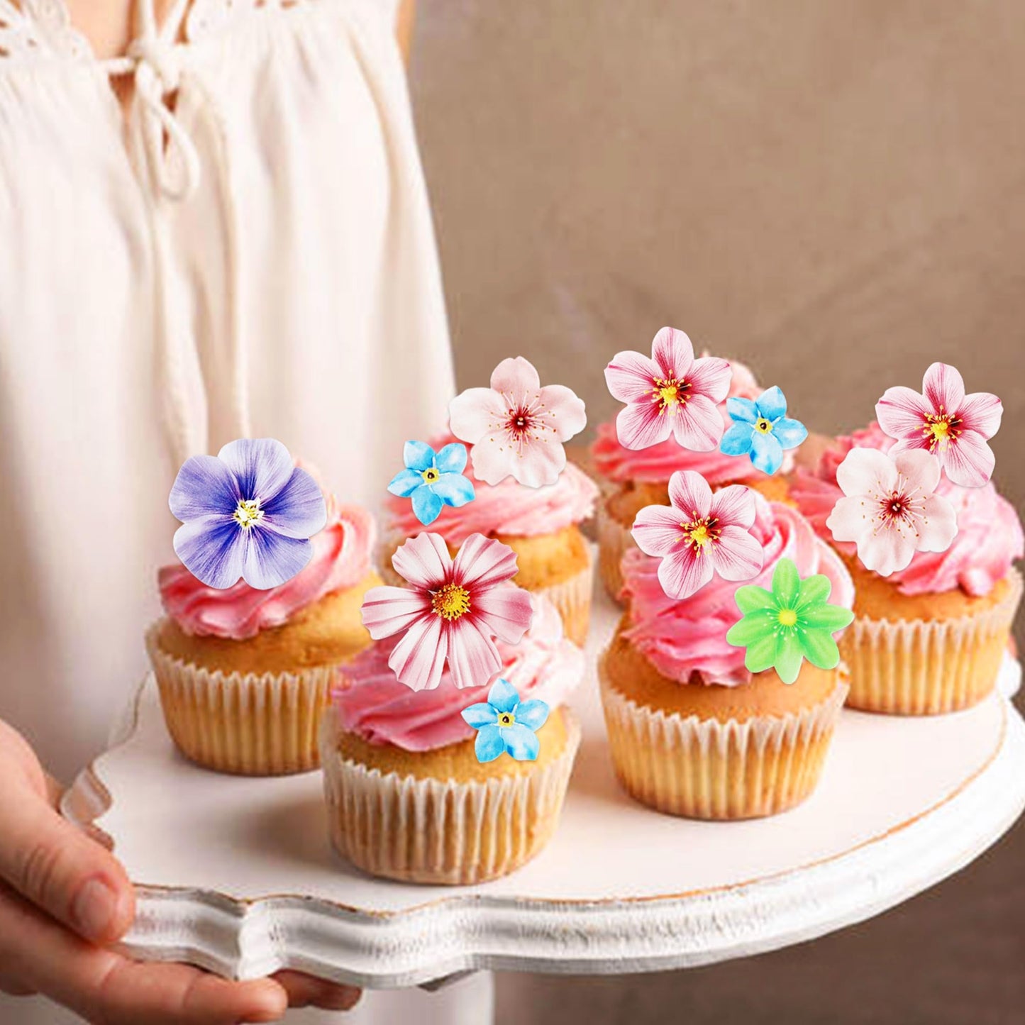 Keaziu 40 Pack Edible Flower Cupcake Toppers Edible Wafar Paper Spring Bridal Engagement Baby Shower Birthday Party Drink Topper
