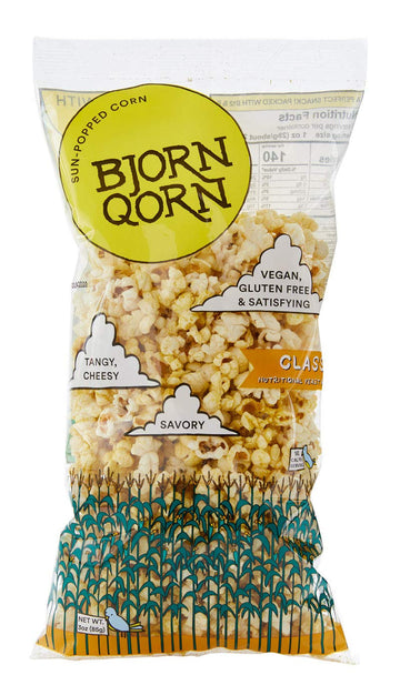 Bjornqorn 12-Pack Mix Popcorn (3 Flavors) - Vegan & Gluten-Free - (4) Classic, (4) Spicy, (4) Cloudy - (12 3Oz Bags)