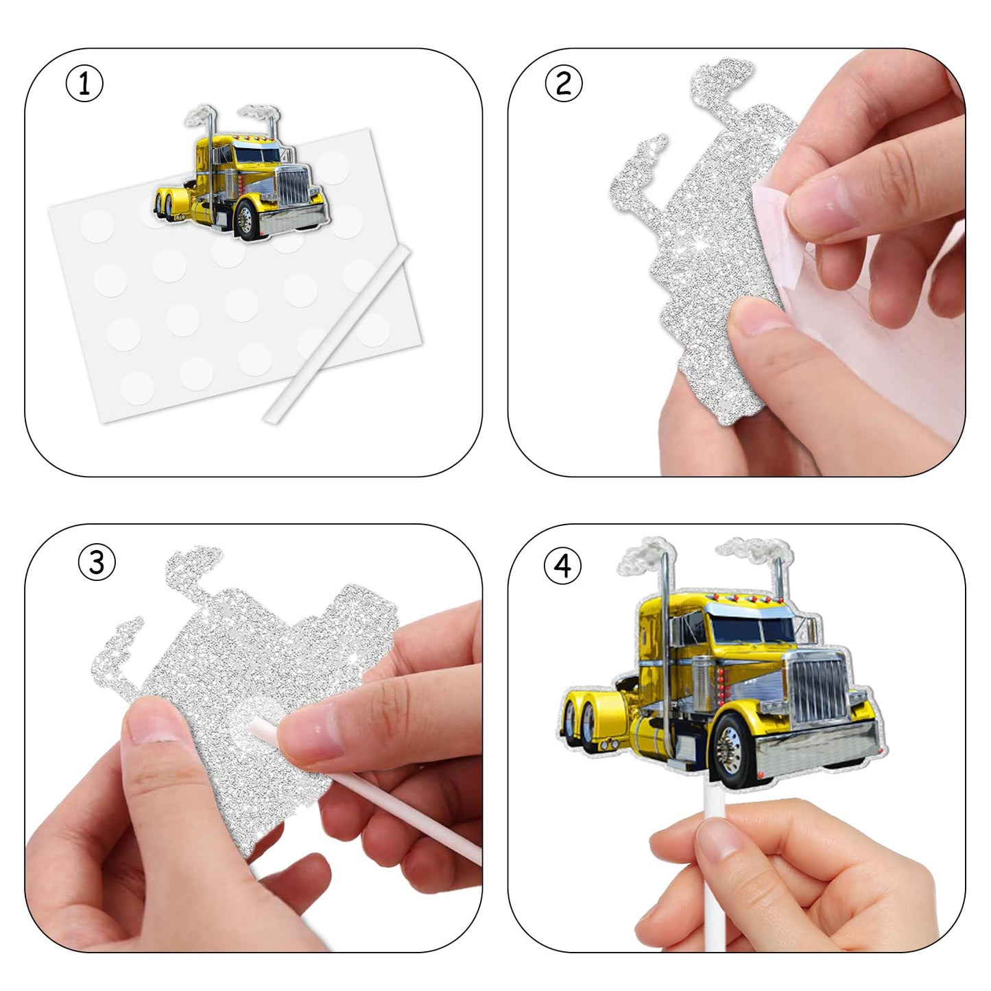 18Pcs Glitter Truck Car Dessert Cupcake Topper Transportation Vehicle Theme Decor Supplies Baby Shower Boy Girl Happy Birthday P