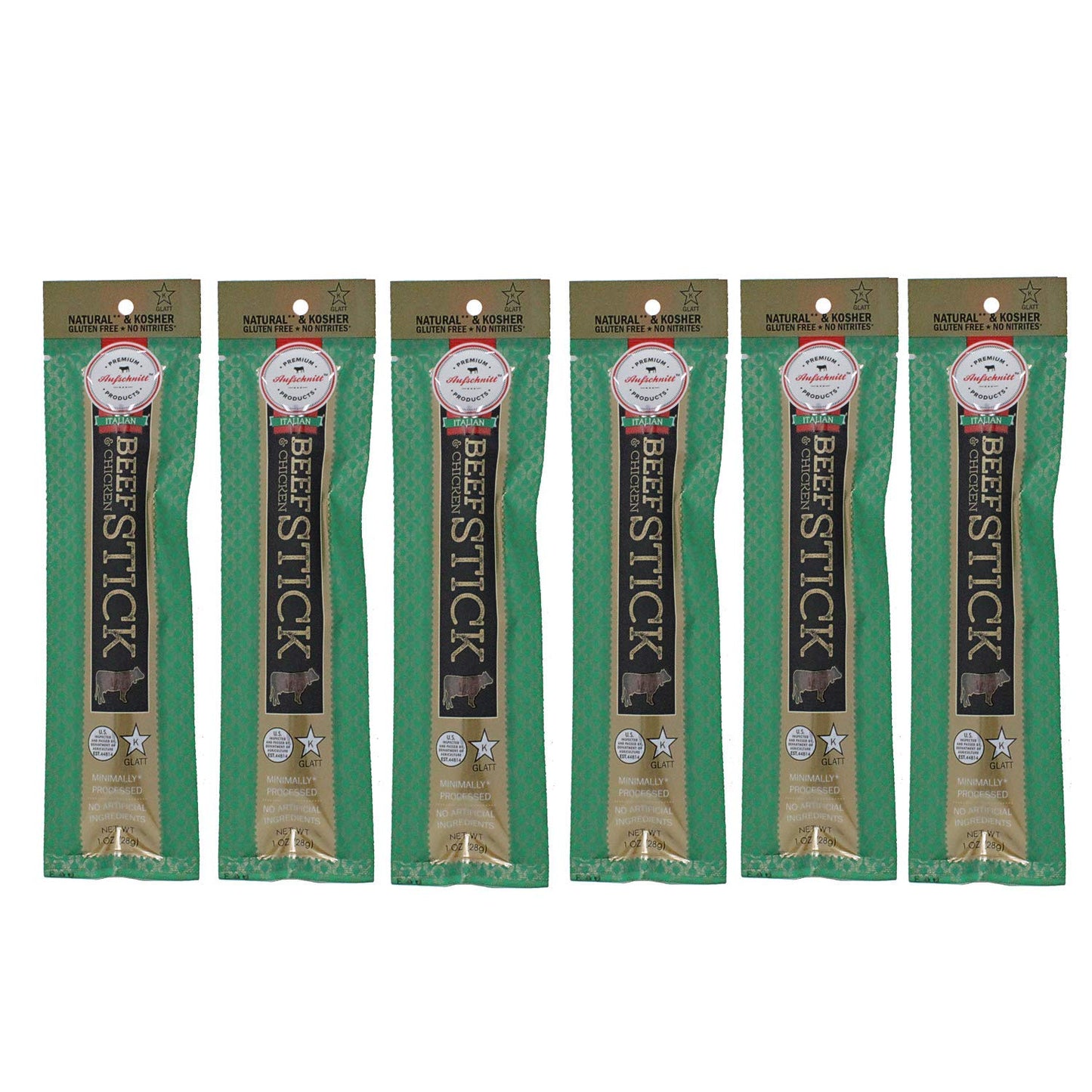 Aufschnitt Grass Fed Beef Jerky Sticks - Low Sodium, Certified Kosher - Halal And Keto Friendly - 6 Pack, Italian