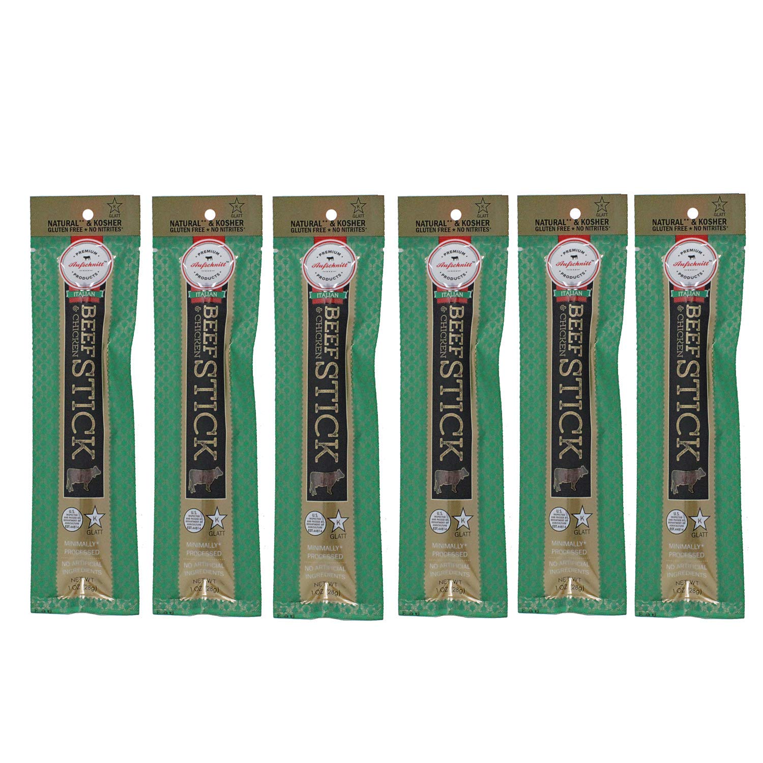 Aufschnitt Grass Fed Beef Jerky Sticks - Low Sodium, Certified Kosher - Halal And Keto Friendly - 6 Pack, Italian