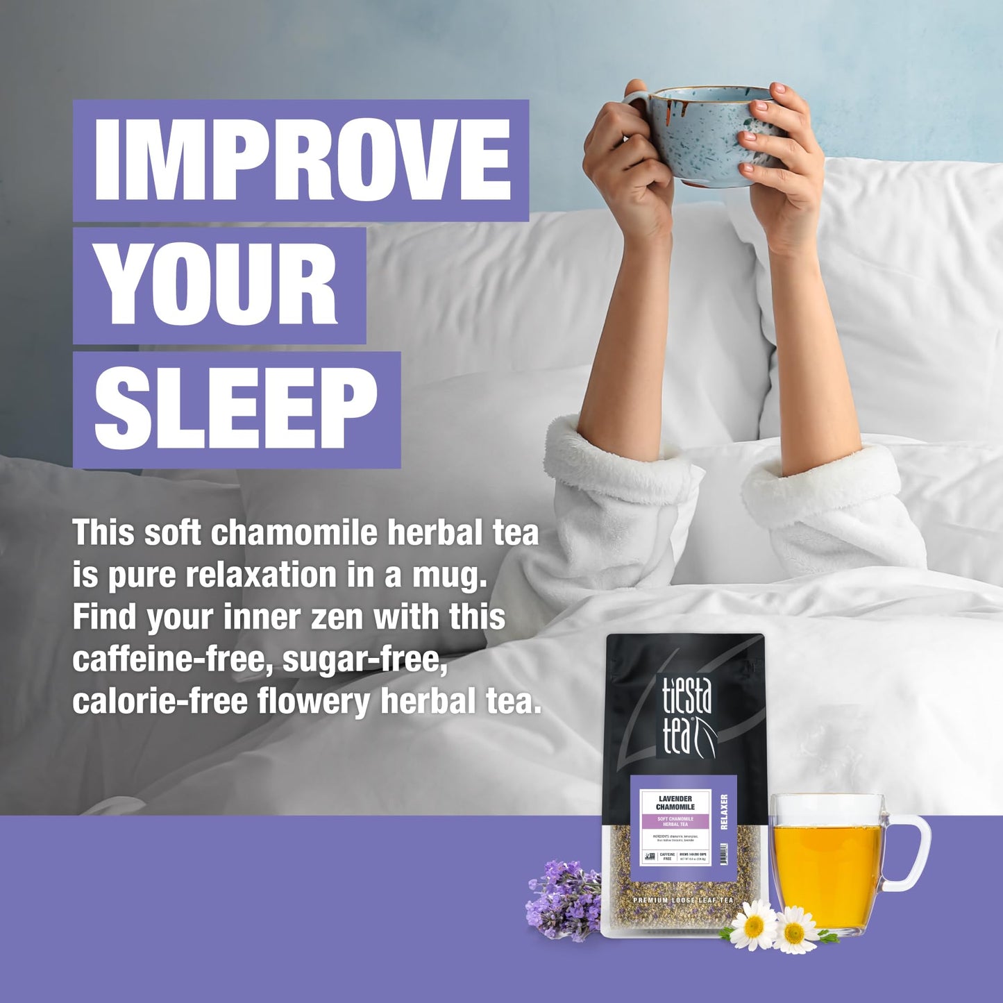 Tiesta Tea Lavender Chamomile Loose Leaf Herbal Tea 8 oz Bulk Bag - Non-Caffeinated, Hot & Iced Tea, Model 33057
