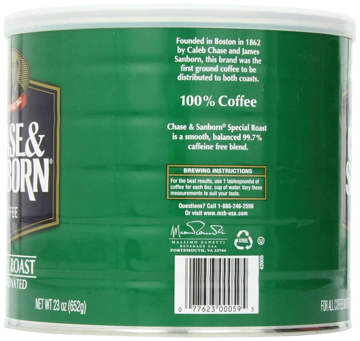 Chase & Sanborn Coffee  Special Roast Decaf Ground Coffee  Medium Roast  23 Ounce