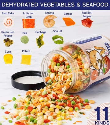 Egcina 16oz Freeze-Dried Seafood & Vegetable Mix - 100% Natural Ramen Toppings, 11 Ingredients, No Additives, Emergency Food Supply