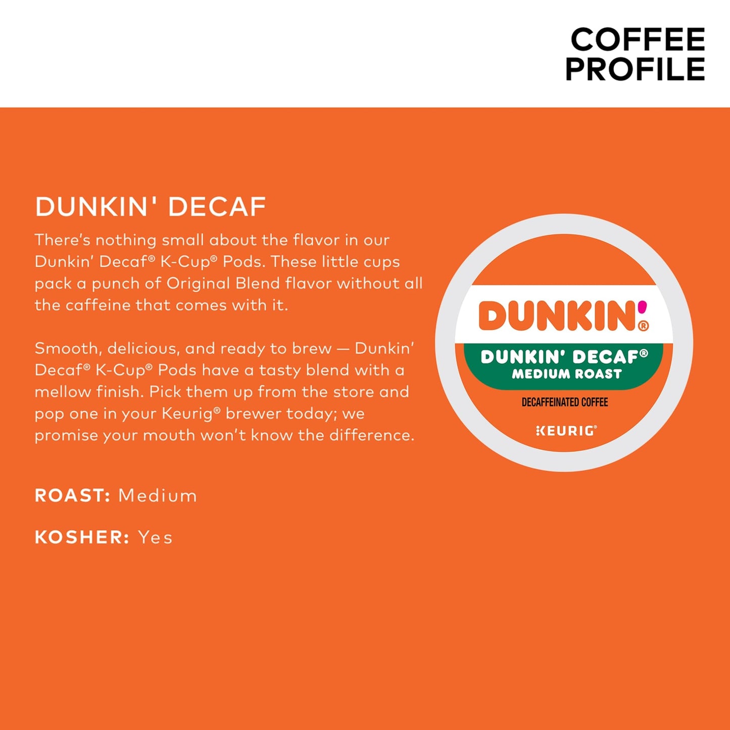 Dunkin Donuts Decaf Medium Roast Coffee K-Cup Pods, 22 Count, Coffee Flavor