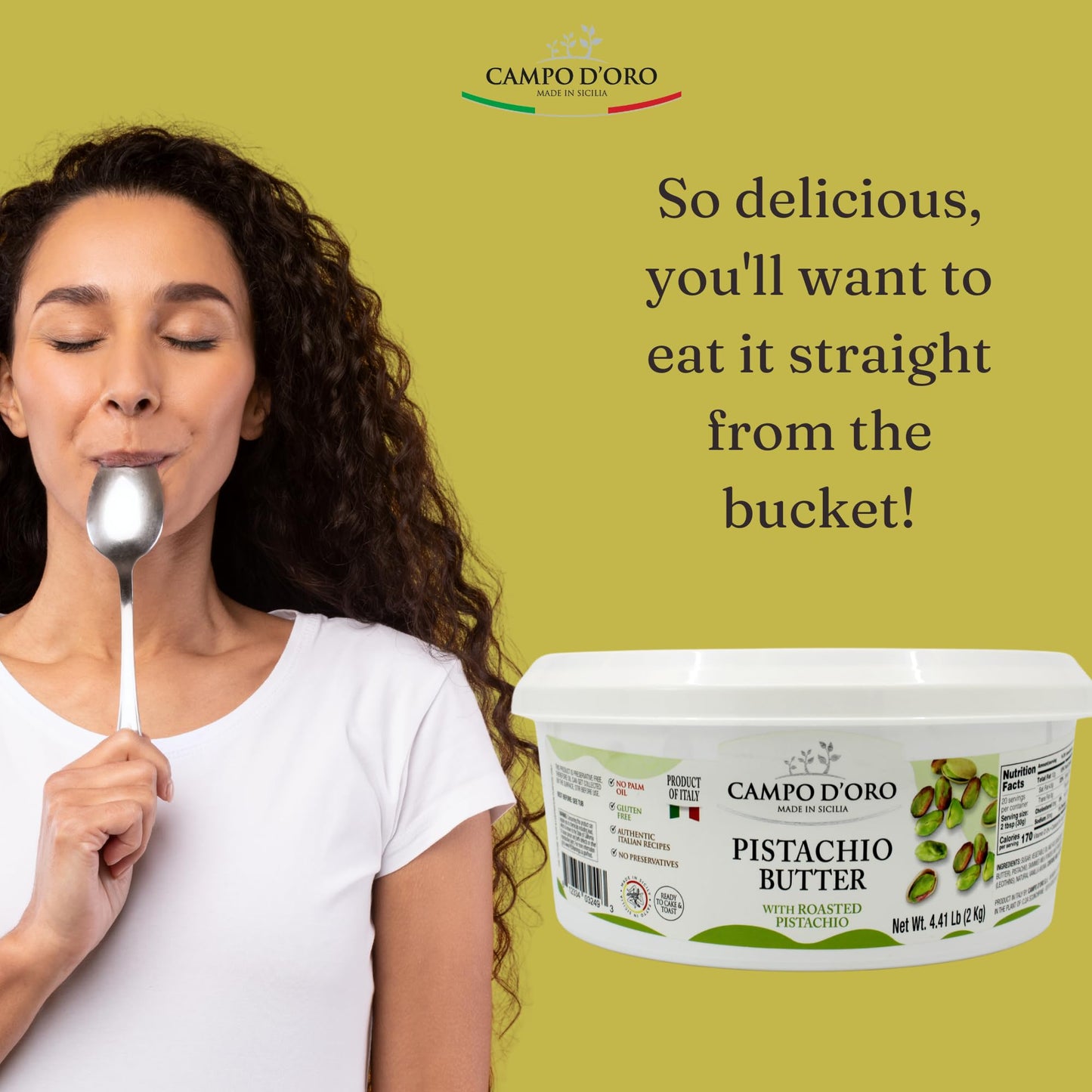 Campo D'Oro - Pistachio Butter Cream Bulk, 4.4 Lb (2 Kg), Rich & Nutty For Ice Cream, Dubai Pistachio Chocolate Bars, And More,