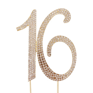 Honbay 16 Cake Topper Premium Sparkly Crystal Rhinestones Cake Topper Cake Decoration For Sweet 16Th Birthday Party (16 Gold)