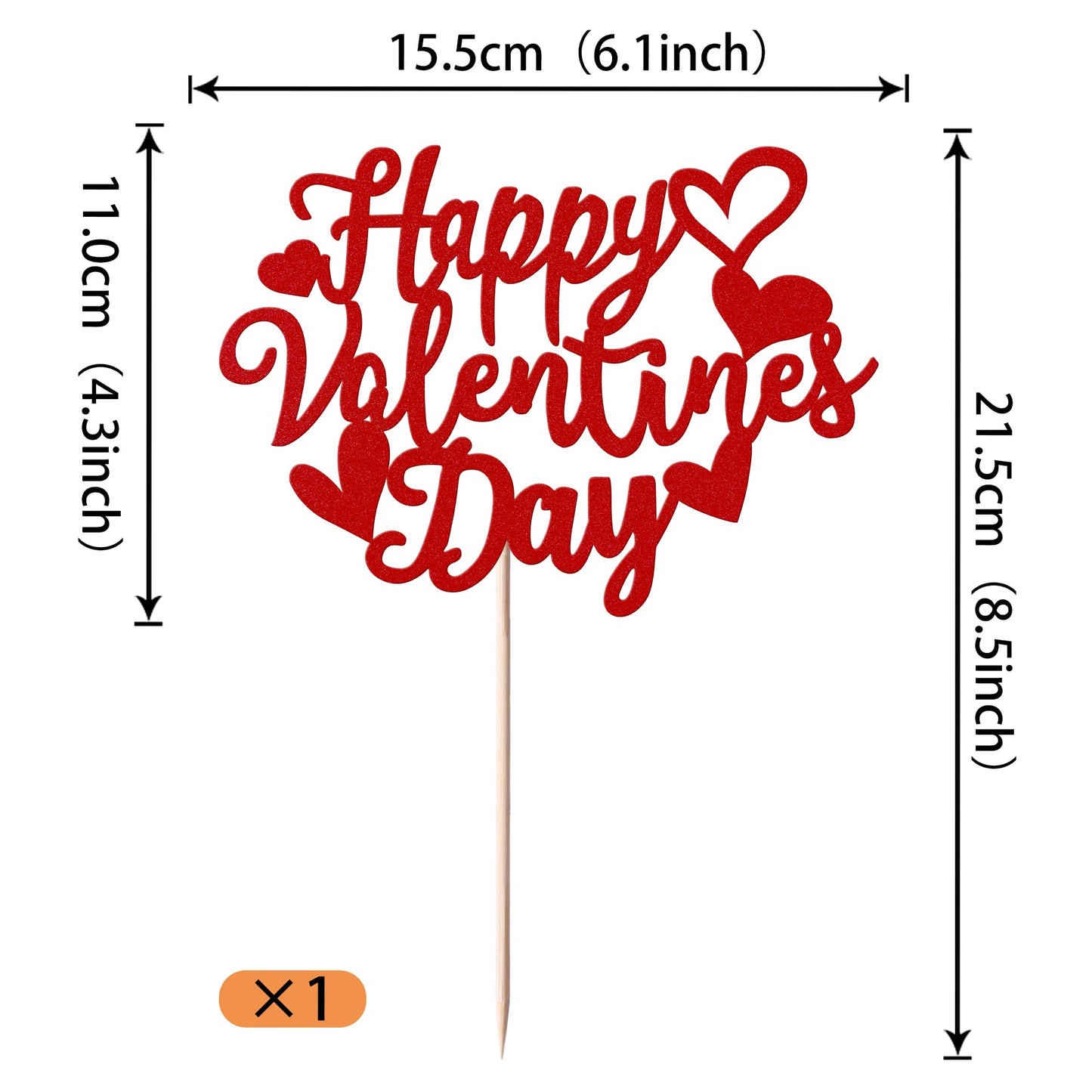 1 Pack Happy Valentines Day Cake Topper Glitter Sweet Heart Love Be Mine Valentines Cake Pick For Valentines Day Engagement Theme Birthday Party Cake Decorations Supplies Red