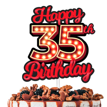 Happy 35th Birthday Cake Topper Fluorescent Flashing Night Out Hen Movie Nightclub Theme Decor Supplies Woman Man Happy Birthday