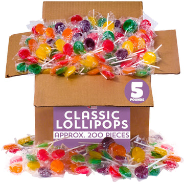 Classic Lollipops Bulk - 5 Pounds - Individually Wrapped - Fruit Flavored Suckers For Kids - Easter, Church, School, Birthday
