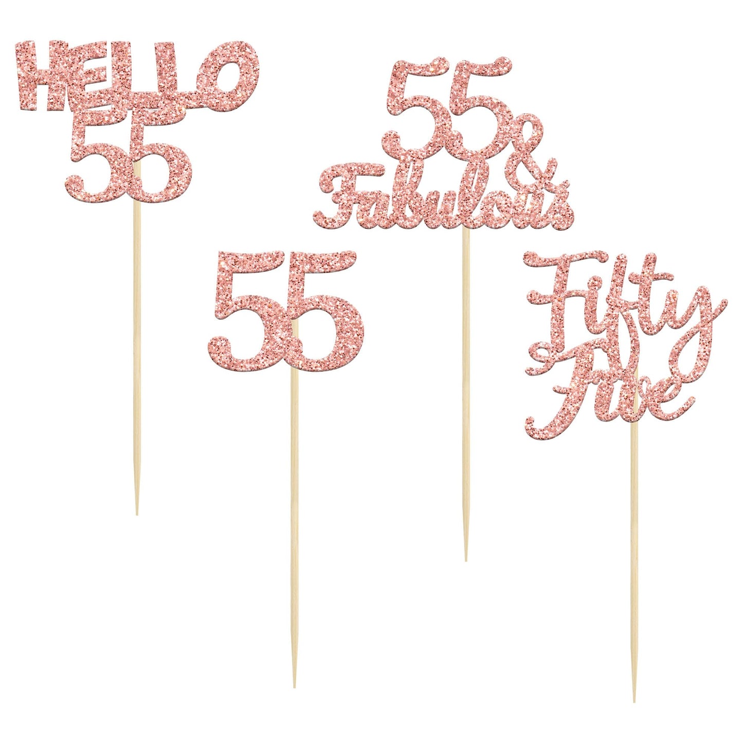 Gyufise 24Pcs Rose Gold Glitter 55Th Birthday Cupcake Toppers 55 Fabulous Cupcake Picks Hello 55 Fifty Five Cupcake Picks For 55