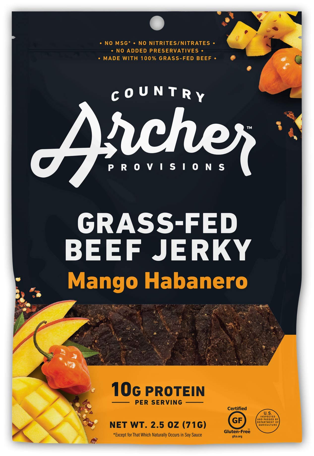 Country Archer Beef Jerky Snack Pack - Mango Habanero, Gluten Free, Paleo, 2.5 oz (4 Count)