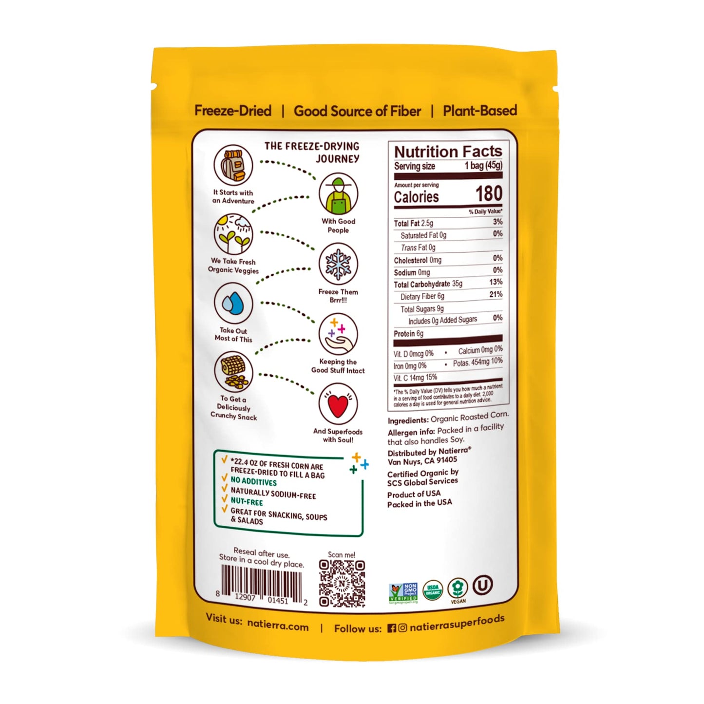 Natierra Organic Freeze-Dried Roasted Corn | Usda Organic, Non-Gmo & Vegan | 1.6 Oz (Pack Of 1)