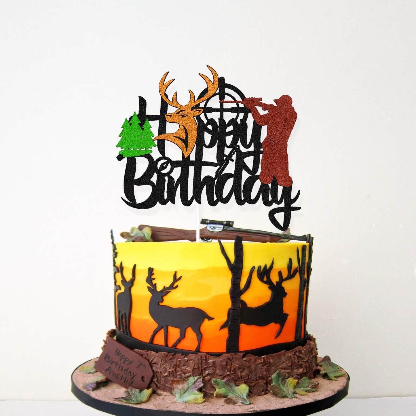 Ohiviaaa Deer Hunting Cake Topper Gone Hunting Hunter Camping Themed For Kids Boy Girl Men Happy Birthday Party Supplies Black G