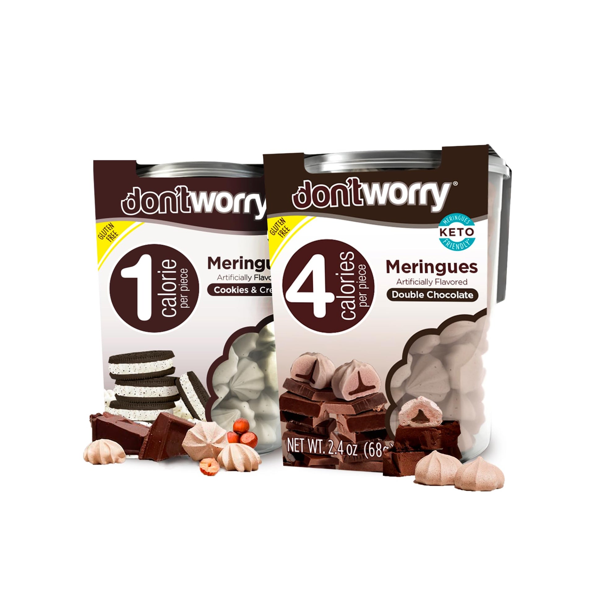 Dont Worry Meringue Cookies | Double Chocolate & Cookies and Cream Flavor | Low Sugar Candy with 4 Calories per Piece | Keto Fr