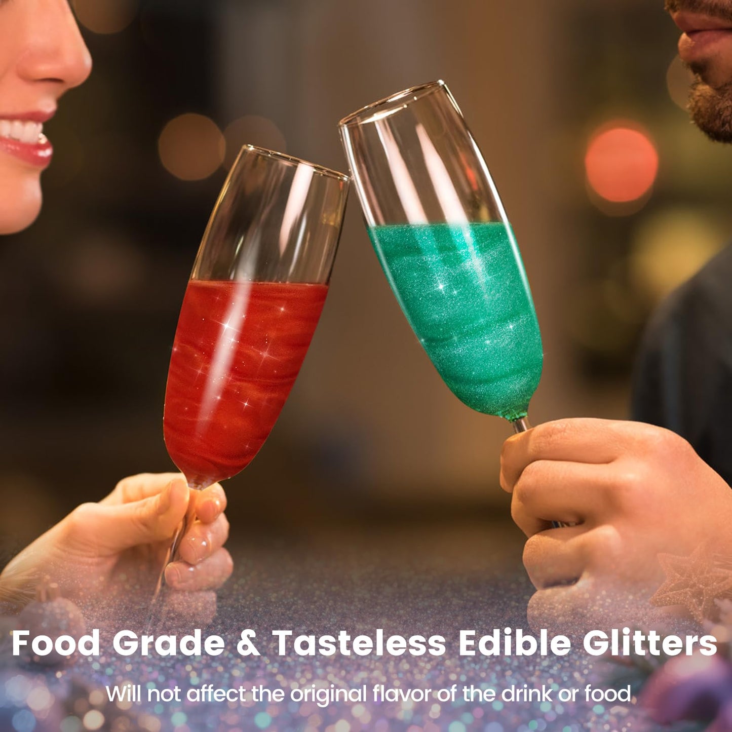 5 Colors Christmas Edible Glitter Set, Edible Glitter for Drinks, Luster Dust Shimmer Powder for Cakes, Cocktails, Beverages, St