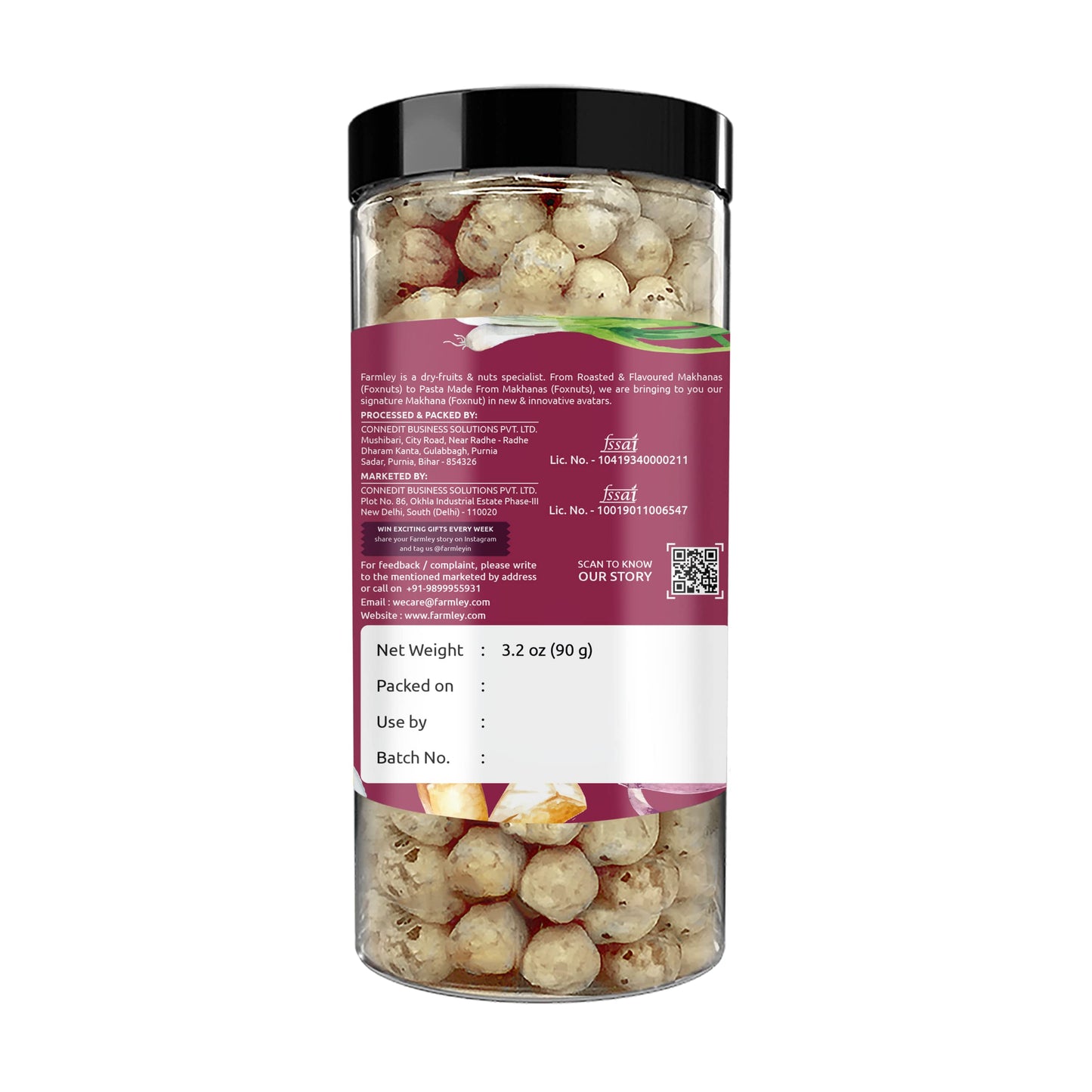 Farmley Makhana Snacks | Gluten Free Roasted Crisps | High Protein & Fiber | Cream & Onion Flavor | 3.2 Oz (Pack of 1)
