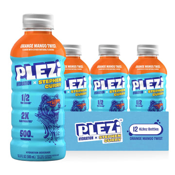 PLEZi Orange Mango Twist Hydration Drink x Stephen Curry - Sports Drinks with 2X the Electrolytes - 500mg Potassium, Low Sugar, 