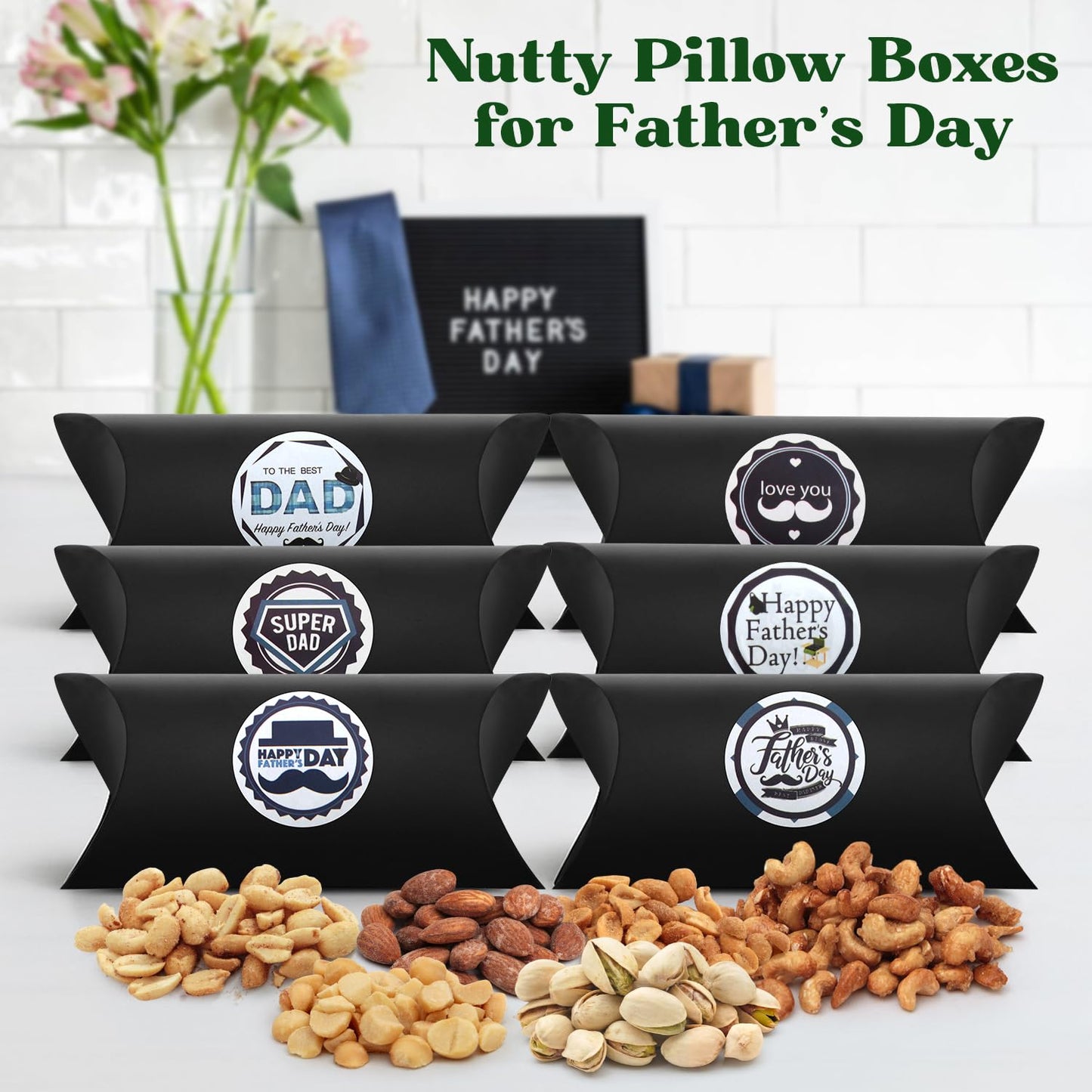Simple Orchards Fathers Day Nut Gift Baskets - 6 Pillow Boxes of Fresh Nuts, Perfectly Packaged for Dad Celebrations