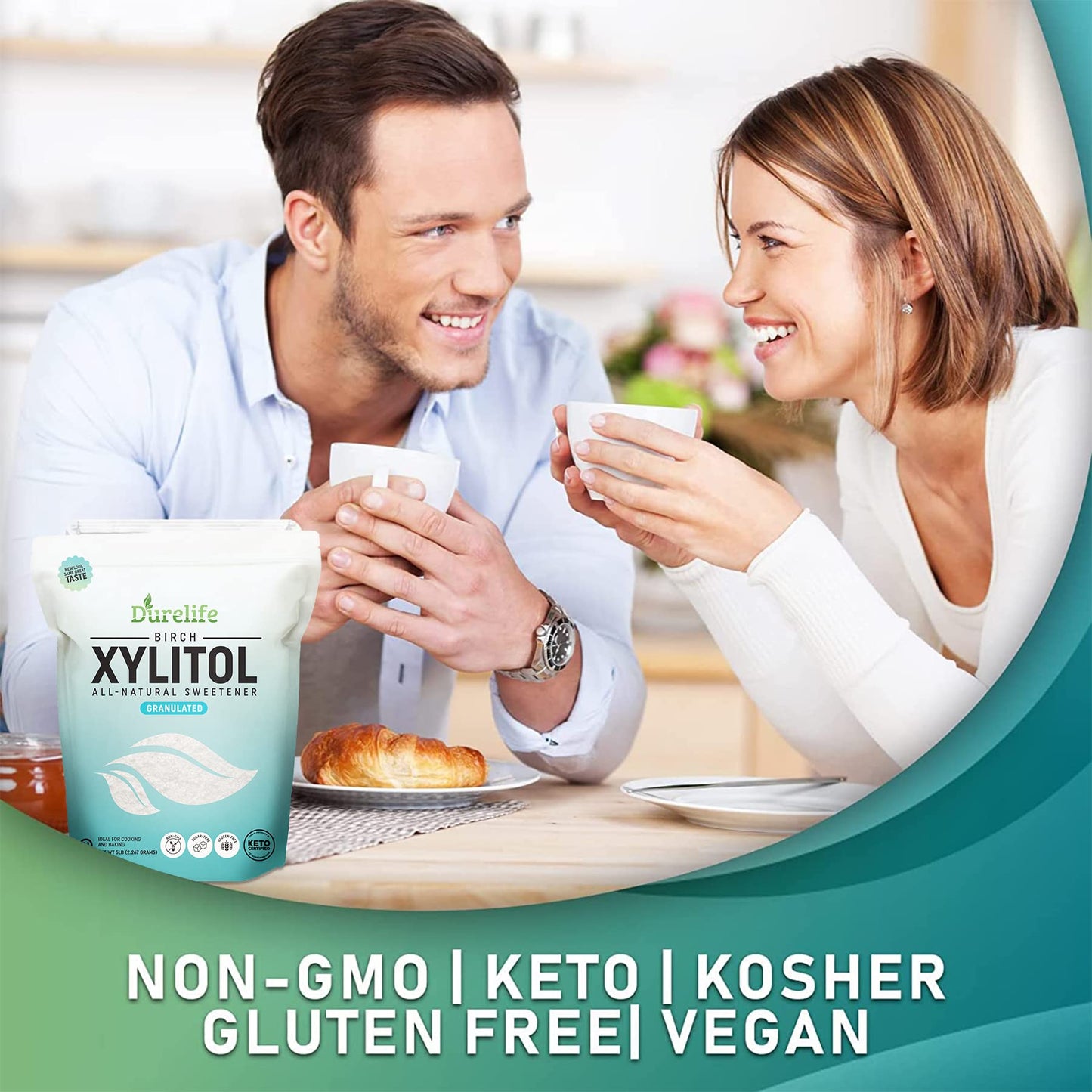 DureLife Xylitol Sugar Substitute, 100% Pure Birch, Non-GMO, Gluten-Free, 5 LB (80 OZ), Resealable Pouch